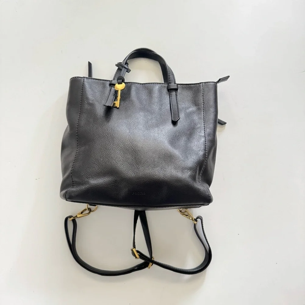 Fossil Camilla Convertible Black Leather Backpack